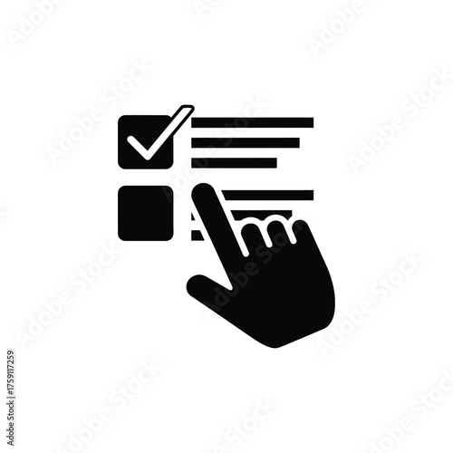 Hand selecting option from checklist icon for project management and task completion representing decision making and planning process a simple survey icon