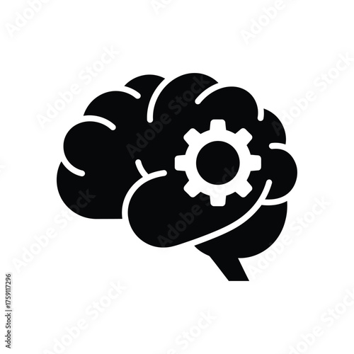 Thinking process icon with a human brain and gear symbolizing logic strategy and intellectual work a concept for brainstorming and technical mindset