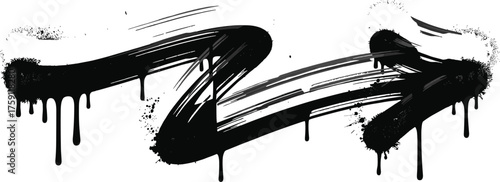 Graffiti style arrow with dripping black paint, abstract street art brush stroke showing dynamic movement, urban design element