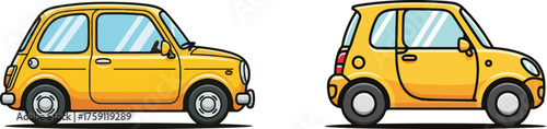 Vector Illustration of Two Yellow Classic Style Small City Cars