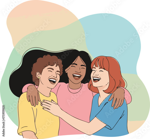 Diverse Women Friends Laughing Together, Happy Vector Illustration