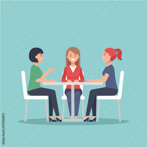 Modern Flat Design Vector Illustration Three Women Talking Smiling