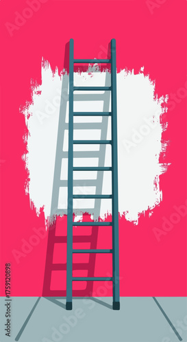 Tall blue-grey metal ladder with multiple rungs, standing upright, simple flat vector illustration.
