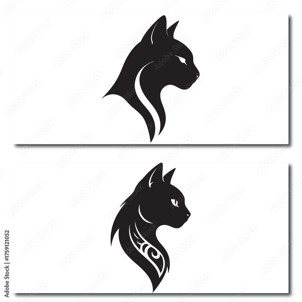 Obraz premium Set of Black Cat and Human Hands Logo Icons: Vector Symbol of Pet Care, Love, Protection, and Veterinary Aid
