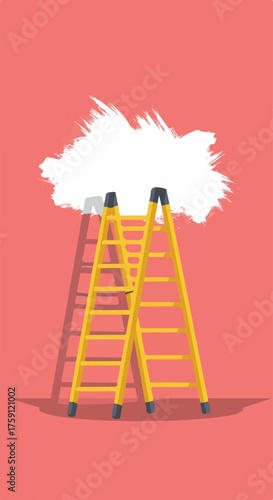 Bright yellow A-frame step ladder with dark grey caps, flat design illustration.