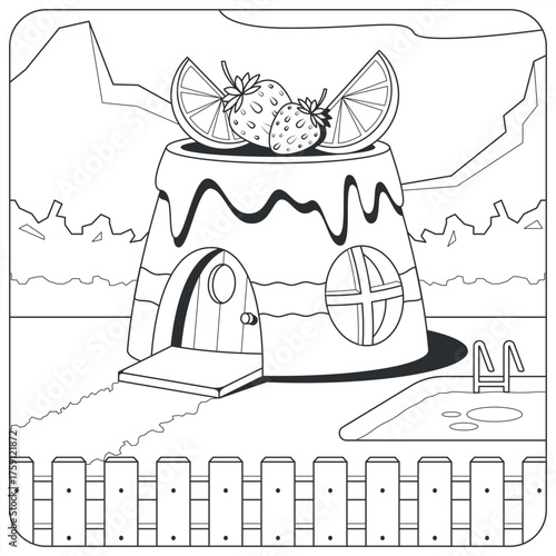 Coloring Pudding House. Children's activities
