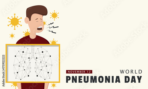 World Pneumonia Day Template. A man coughs. Copy space area