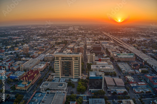 Aerial View of Stockton, California during Sunrise