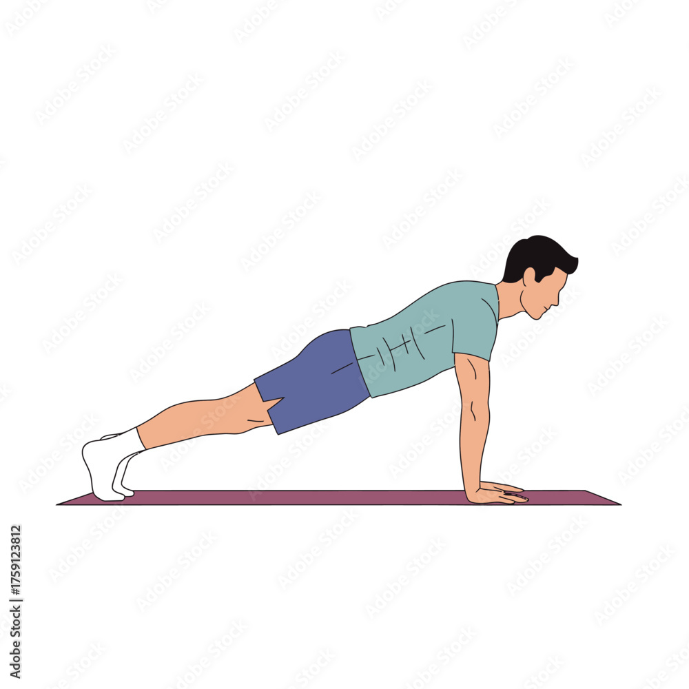 Obraz premium Man doing a plank exercise on a yoga mat.