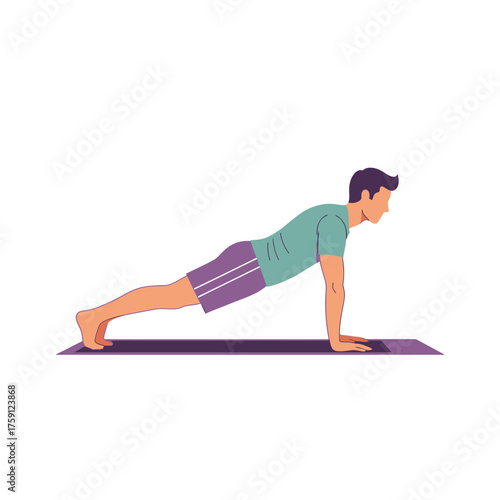 Man performing a plank exercise on a yoga mat.