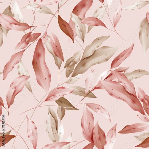 Botanical seamless pattern featuring watercolor-inspired style of intertwinin...