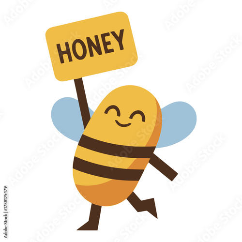 cute bee holding honey sign flat color vector illustration template design