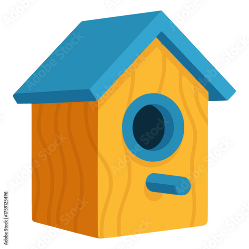 wooden bird house nest safety flat color vector illustration template design