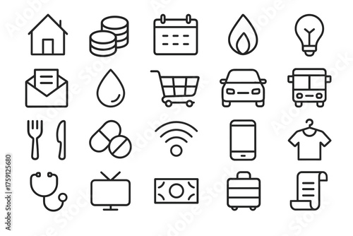 Collection of modern vector icons on a transparent background  