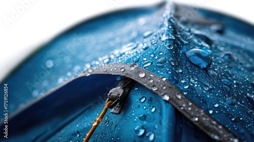 Rain-Kissed Tent: A close-up showcases a resilient tent glistening with raindrops, capturing the essence of outdoor adventures and preparedness.