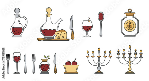 illustration of a seder plate with wine and candles a traditional jewish passover meal celebration with family perfect for religious holiday designs