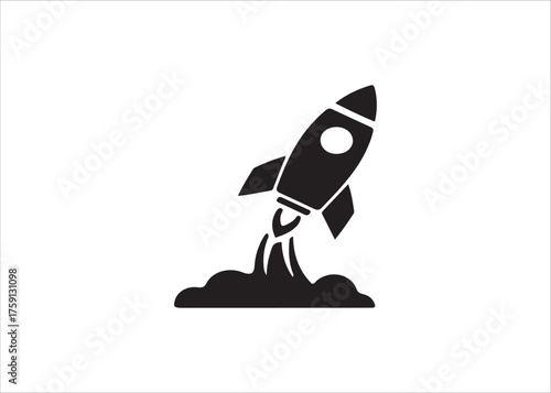 Simple vector illustration of a rocket launching upwards with smoke trail, representing space exploration and new beginnings