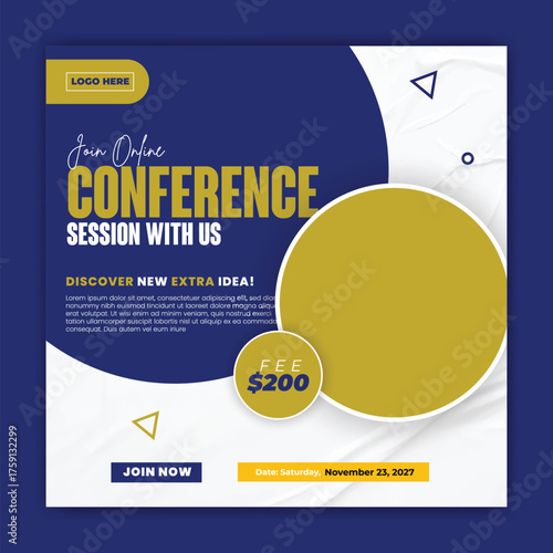 Online course and business conference and spoken english social media post template design vector
