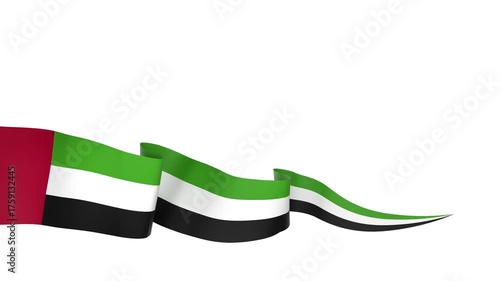 Waving United Emirates Arab Flag Ribbon on White Background with Alpha
