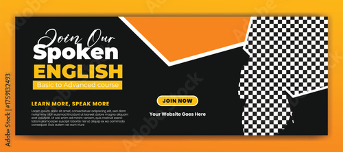 Online course and business conference and spoken english social media cover template design vector
