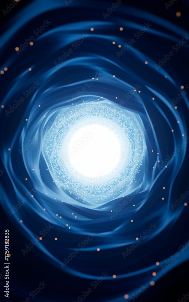 Fototapeta premium Dark round tunnel with glowing neon lines, 3d rendering.