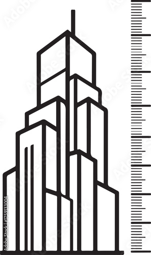 High-rise building outline beside a ruler_traced