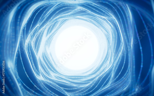 Fototapeta Naklejka Na Ścianę i Meble -  Dark round tunnel with glowing neon lines, 3d rendering.