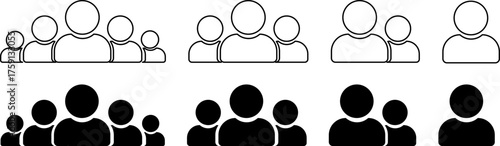 Set of group and single user icons, concept different configurations of people and team structures