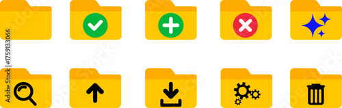 set of digital folder icons, actions such as adding, downloading, and deleting, represent file management operations