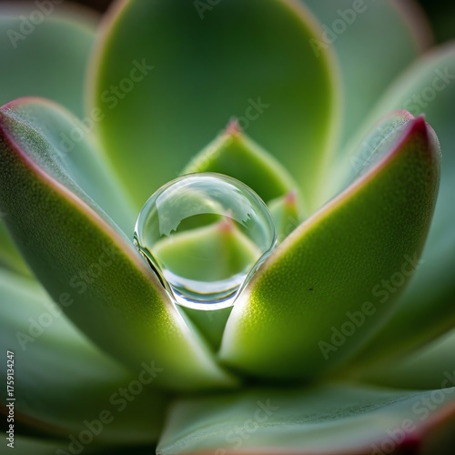 Close-up of Green Succulent Plant with Water Droplet on Leaf