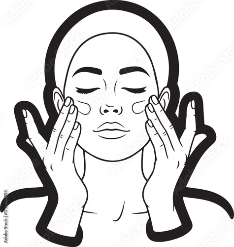 Woman applying cream to face – Symbolizes skincare  vector icon