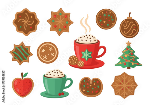 Christmasthemed icons featuring cookies hot chocolate and a tree