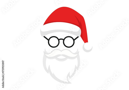 Santa hat glasses and beard on a white background