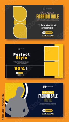 Flash sale facebook cover page timeline web ad banner template with photo place modern layout white background and orange shape and text design