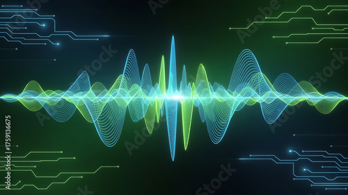 Abstract digital sound waveform with circuit board elements