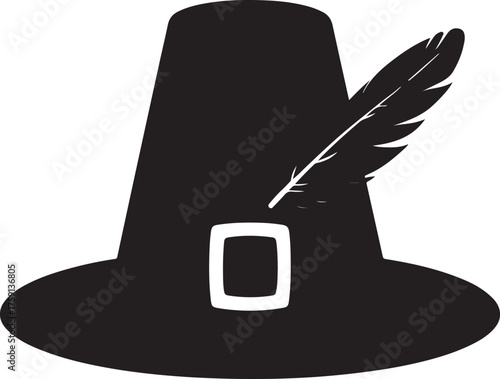 Classic Pilgrim hat icon on a transparent background, designed for Thanksgiving themes.