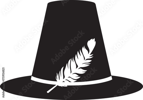 Classic Pilgrim hat icon on a transparent background, designed for Thanksgiving themes.