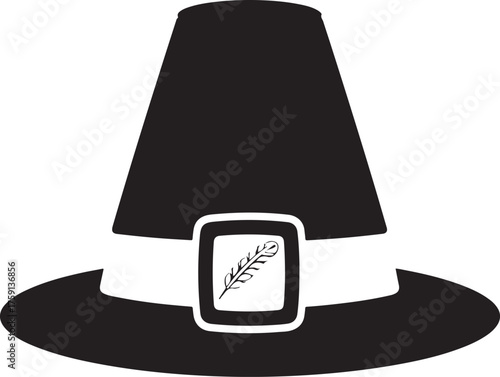 Classic Pilgrim hat icon on a transparent background, designed for Thanksgiving themes.