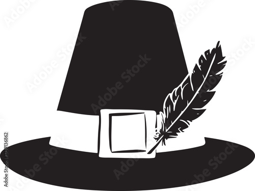 Classic Pilgrim hat icon on a transparent background, designed for Thanksgiving themes.