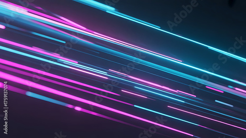 Abstract streaks of neon pink and blue light moving fast