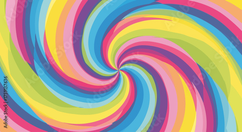 A vibrant and colorful spiral pattern with a hypnotic effect, featuring a rainbow of hues swirling towards the center.