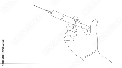 Hand Holding Syringe Continuous Line vector art