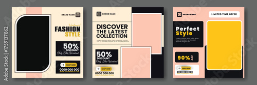 Clothing fashion social media post bundle template. Fashion sale Instagram post template. Urban fashion social media post template.