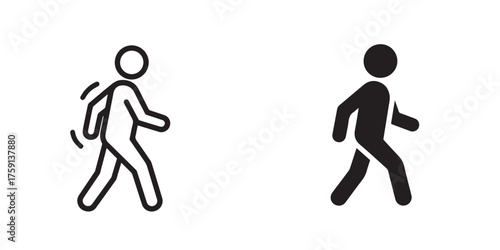 Minimalist Black Walking Figure Icons, Outline and Solid Style