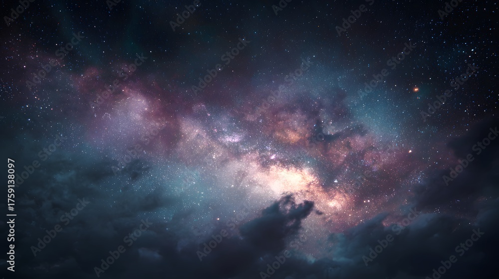 Fototapeta premium Colorful nebula and stars illuminate the vast cosmic expanse.