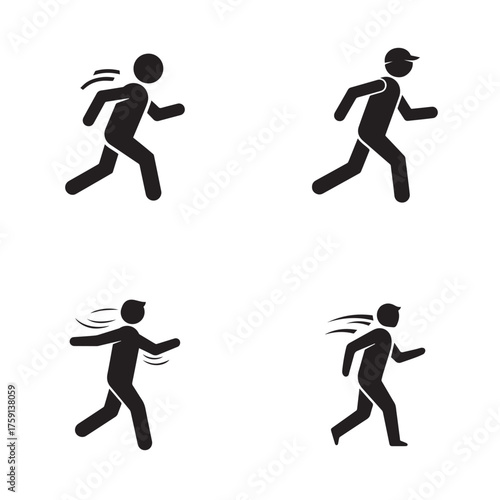 Minimalist Black Running People Icons on White Background
