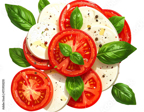  Caprese Cheese Set with Tomatoes and Basil, Transparent Background