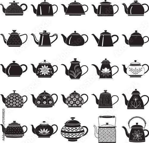 Decorative Teapot Silhouette Set — Floral