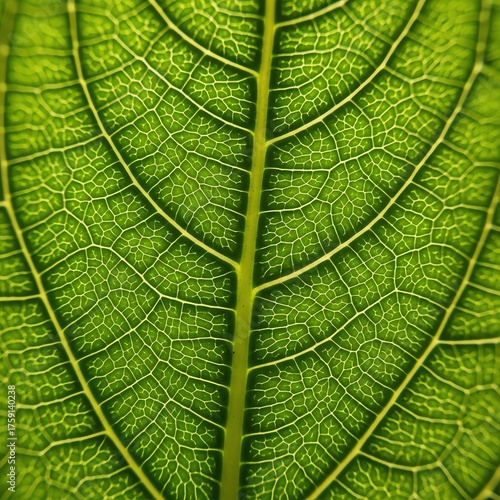 Close-up of Bright Green Leaf Showing Intricate Vein Pattern and Texture