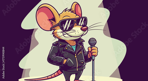 Cool rat rocker in a leather jacket sings on stage under the spotlights illustrating fun and a night out perfect for entertainment blog headers
